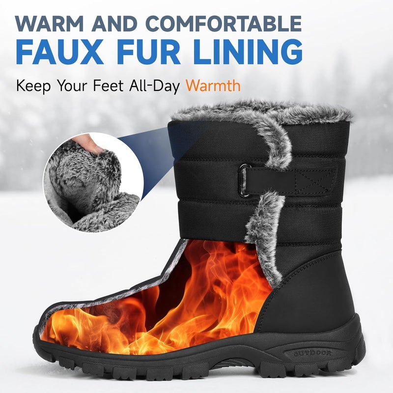 ANGRYRAM Store Winter Steel Toe Boots for Women Non Slip Warm Insulated Snow Boots Faux Fur Comfortable Mid Calf Safety Toe Furry Snow Shoes for Industry Construction Outdoor Winter - Image 2